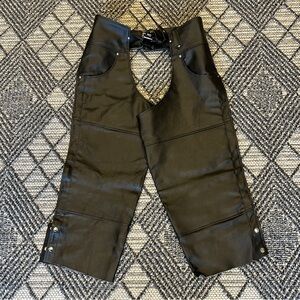 Alpha Cycle Gear Black Genuine Leather Riding Chaps Size 36 New